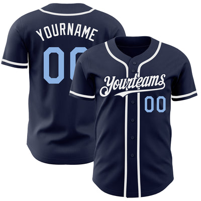 Custom Navy Light Blue-White Authentic Baseball Jersey