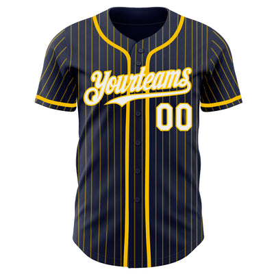 Custom Navy Yellow Pinstripe White Authentic Baseball Jersey