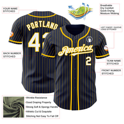 Custom Navy Yellow Pinstripe White Authentic Baseball Jersey