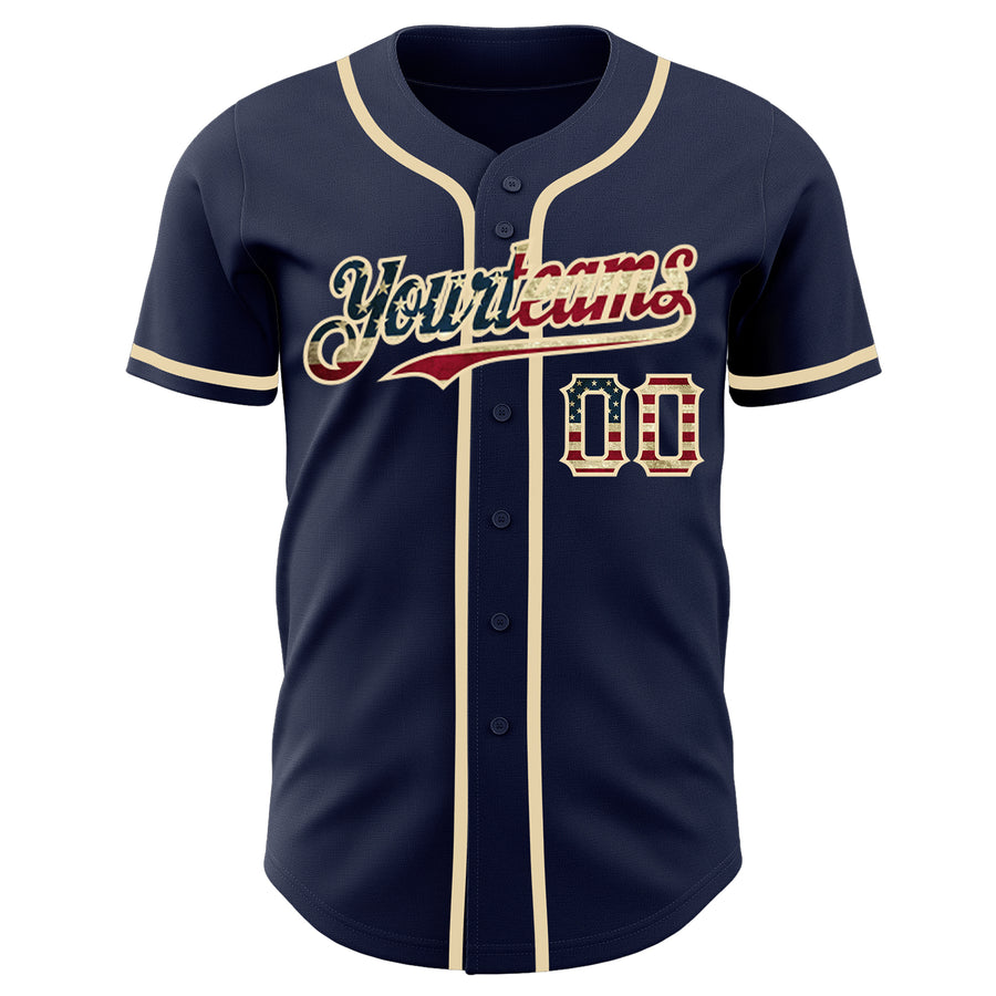 Custom Navy Vintage USA Flag-Cream Authentic Baseball Jersey