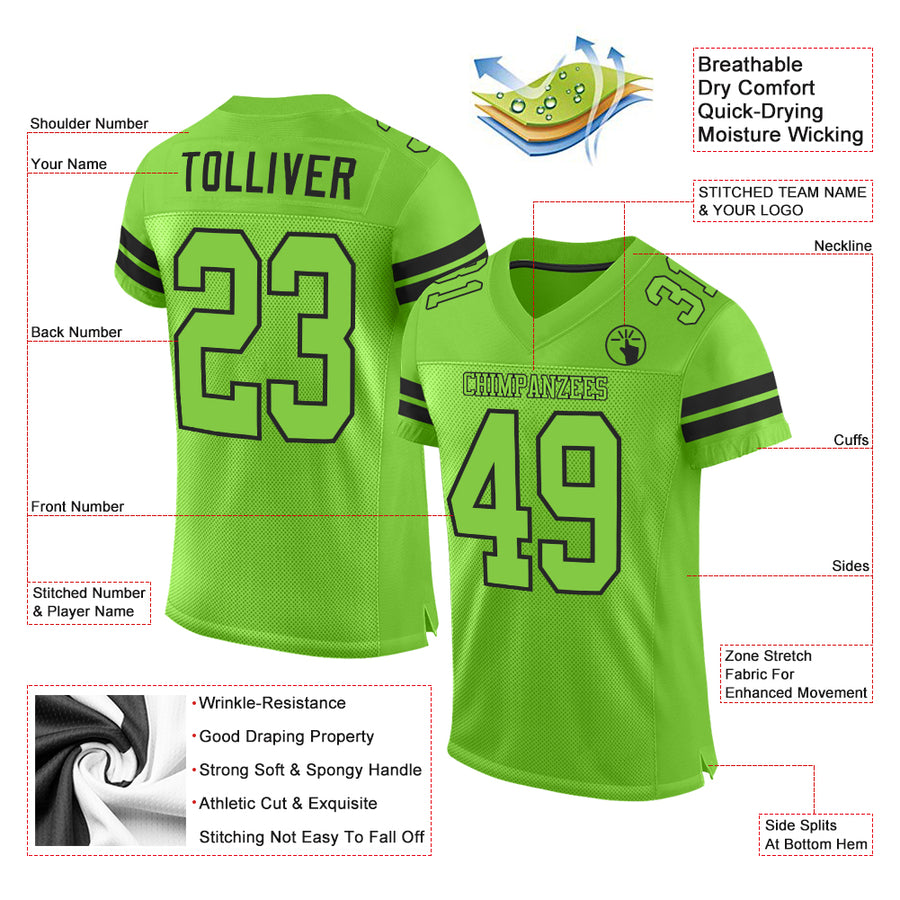 Custom Neon Green Neon Green-Black Mesh Authentic Football Jersey