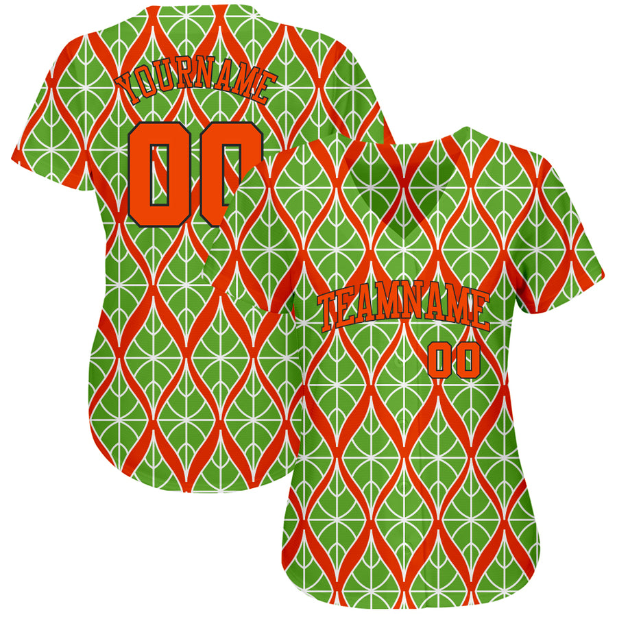 Custom Neon Green Orange-Black 3D Pattern Design Authentic Baseball Jersey