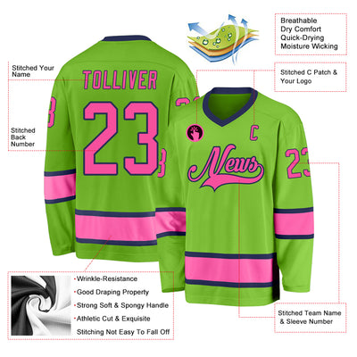 Custom Neon Green Pink-Navy Hockey Jersey