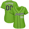 Custom Neon Green Black Pinstripe Black-White Authentic Baseball Jersey