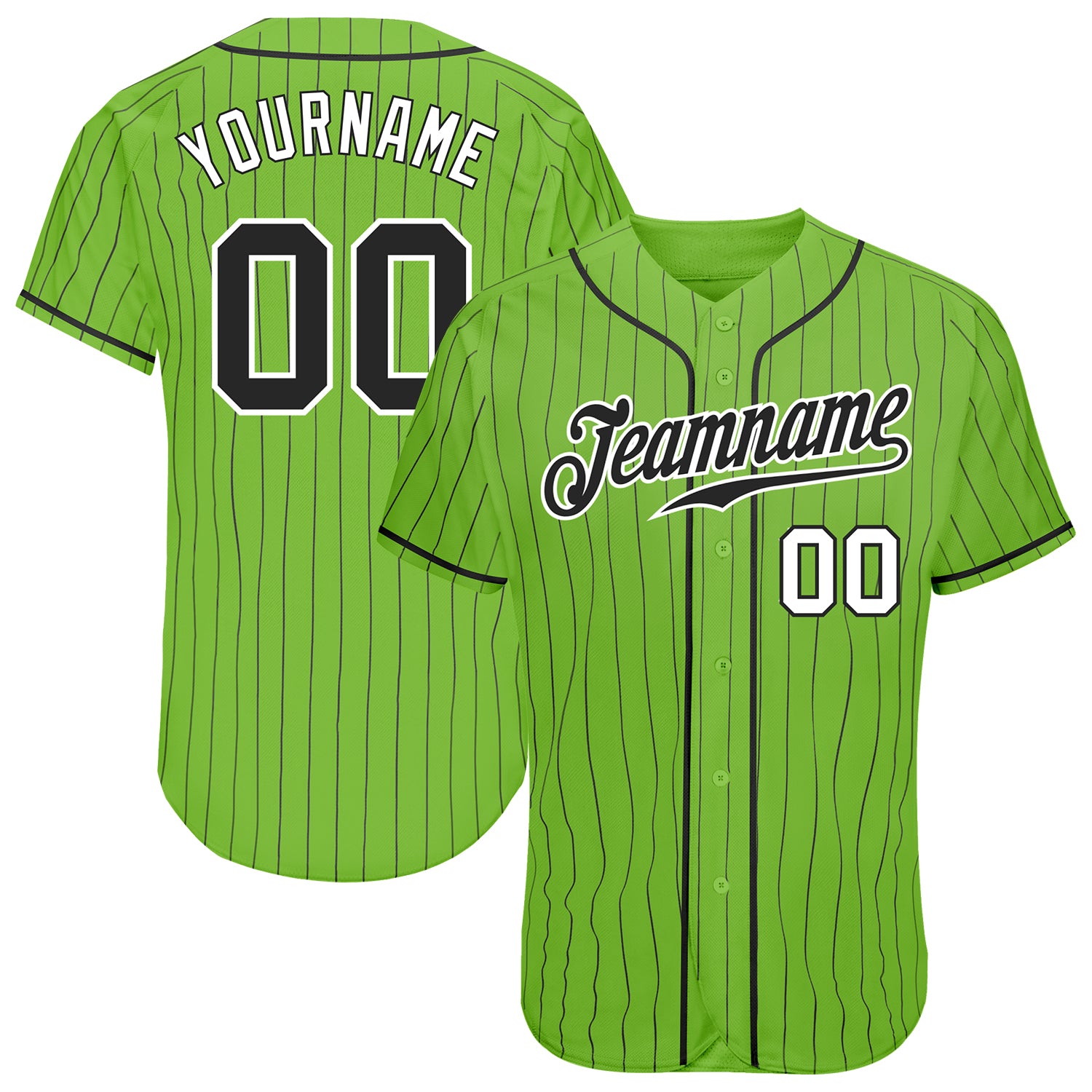 Custom Baseball Jersey Neon Green Black Pinstripe Black-White Authentic Youth Size:M