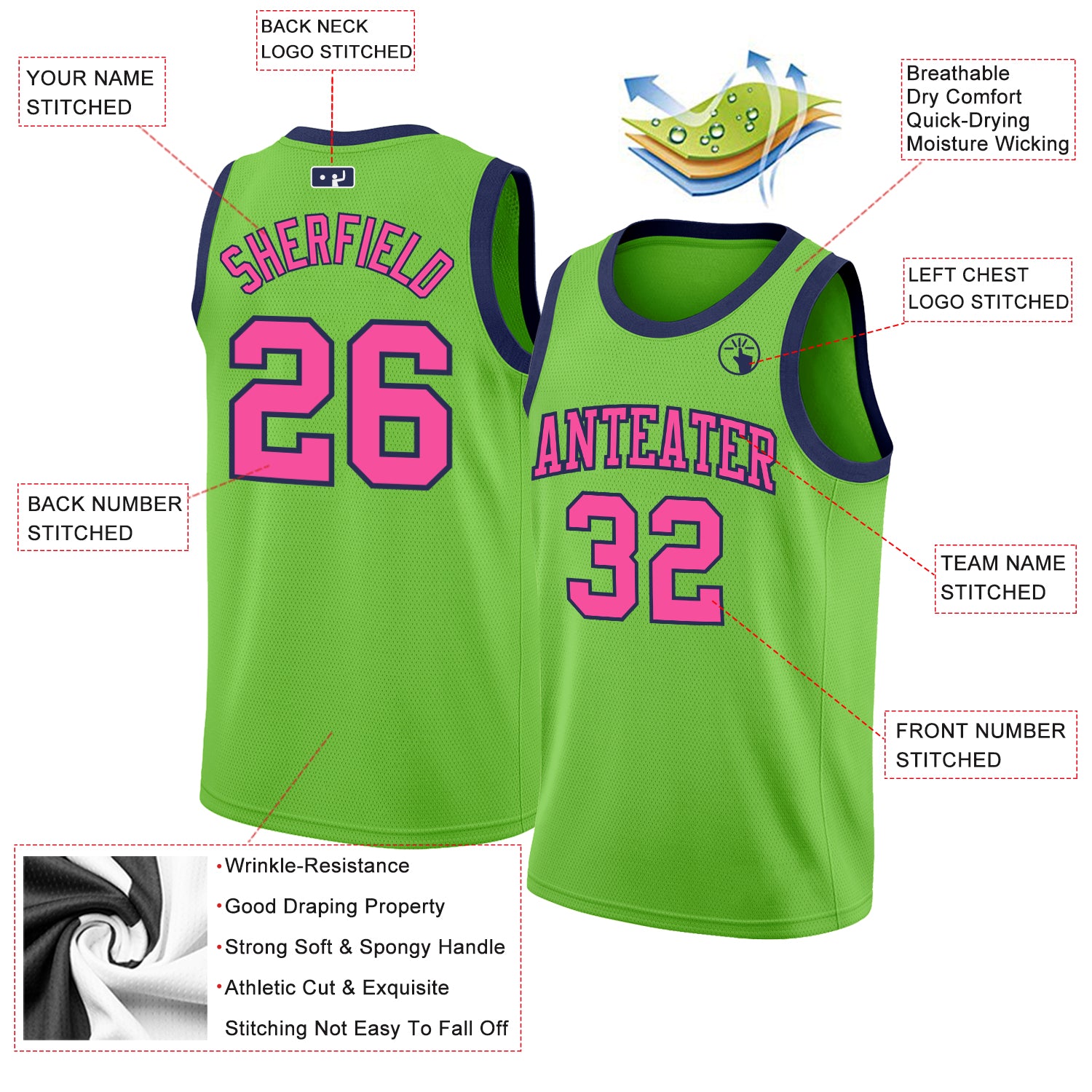 Custom Neon Green Baseball Jersey Pink-Navy Authentic - FansIdea