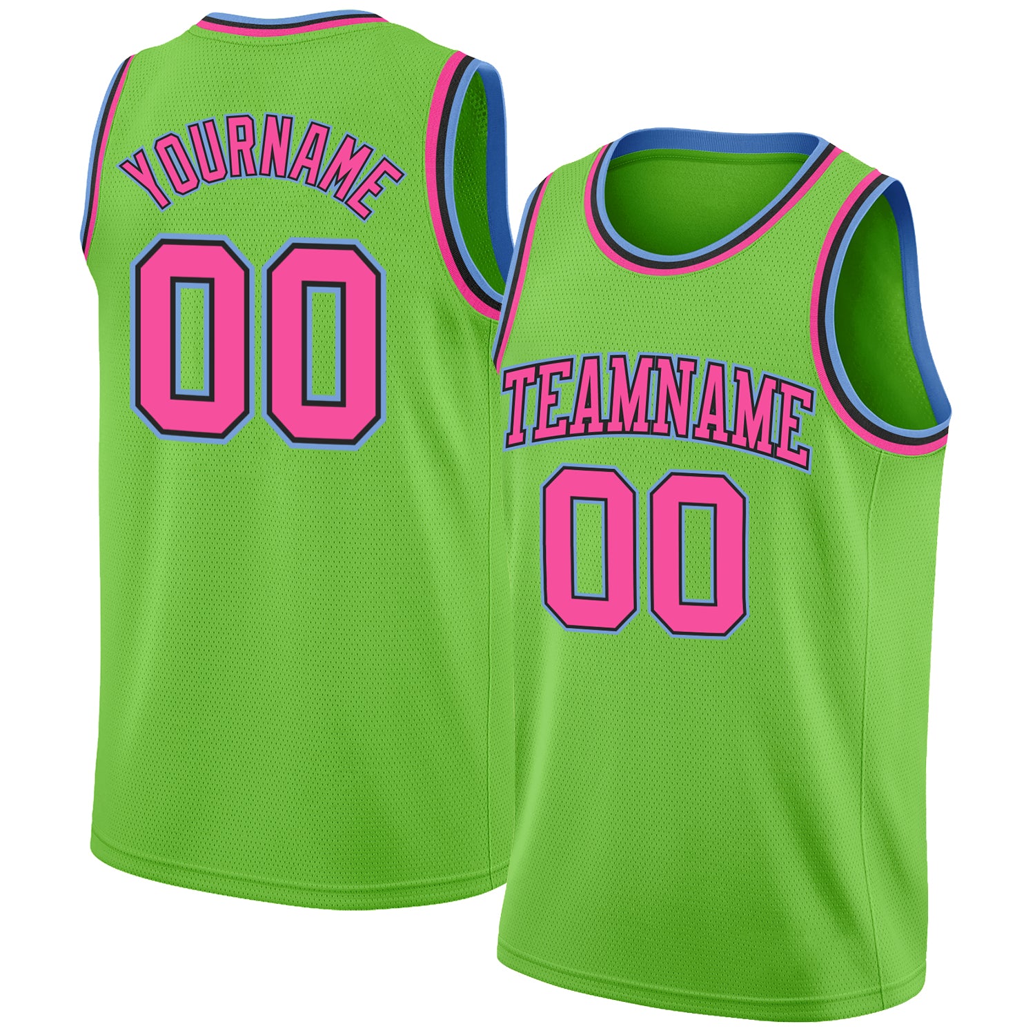 FANSIDEA Custom Pink White-Light Blue Authentic Throwback Basketball Jersey Men's Size:3XL