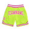 Custom Neon Green Pink-White Authentic Throwback Basketball Shorts