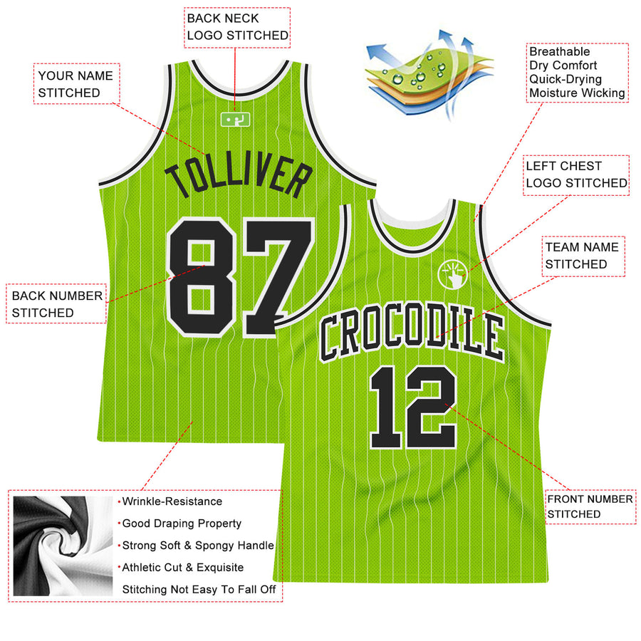 FANSIDEA Custom Neon Green Black-White Authentic Throwback Basketball Jersey Men's Size:L