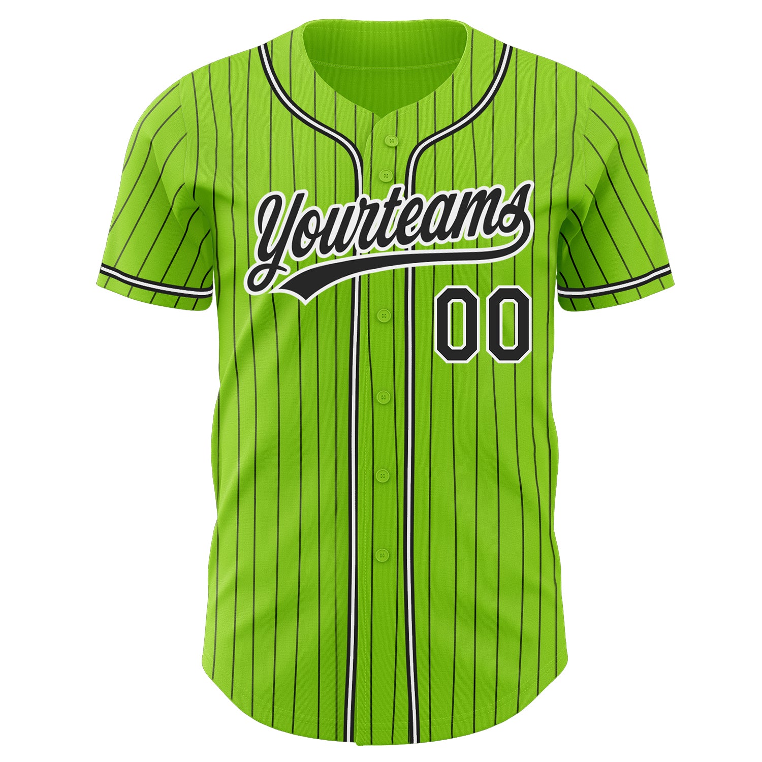 Custom Neon Green Black Pinstripe Black-White Authentic Baseball Jersey Men's Size:XL