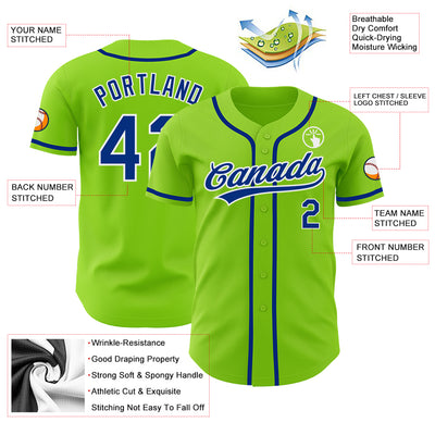 Custom Neon Green Royal-White Authentic Baseball Jersey