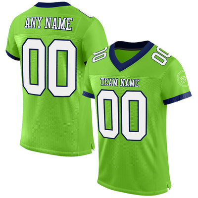 Custom Neon Green White-Navy Mesh Authentic Football Jersey