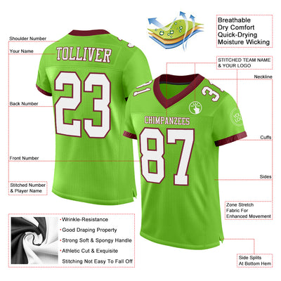 Custom Neon Green White-Burgundy Mesh Authentic Football Jersey