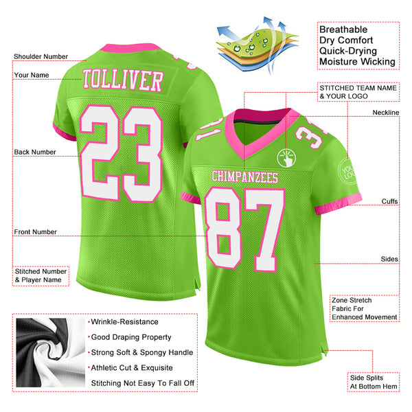 Custom Pink Neon Green-White Mesh Authentic Football Jersey