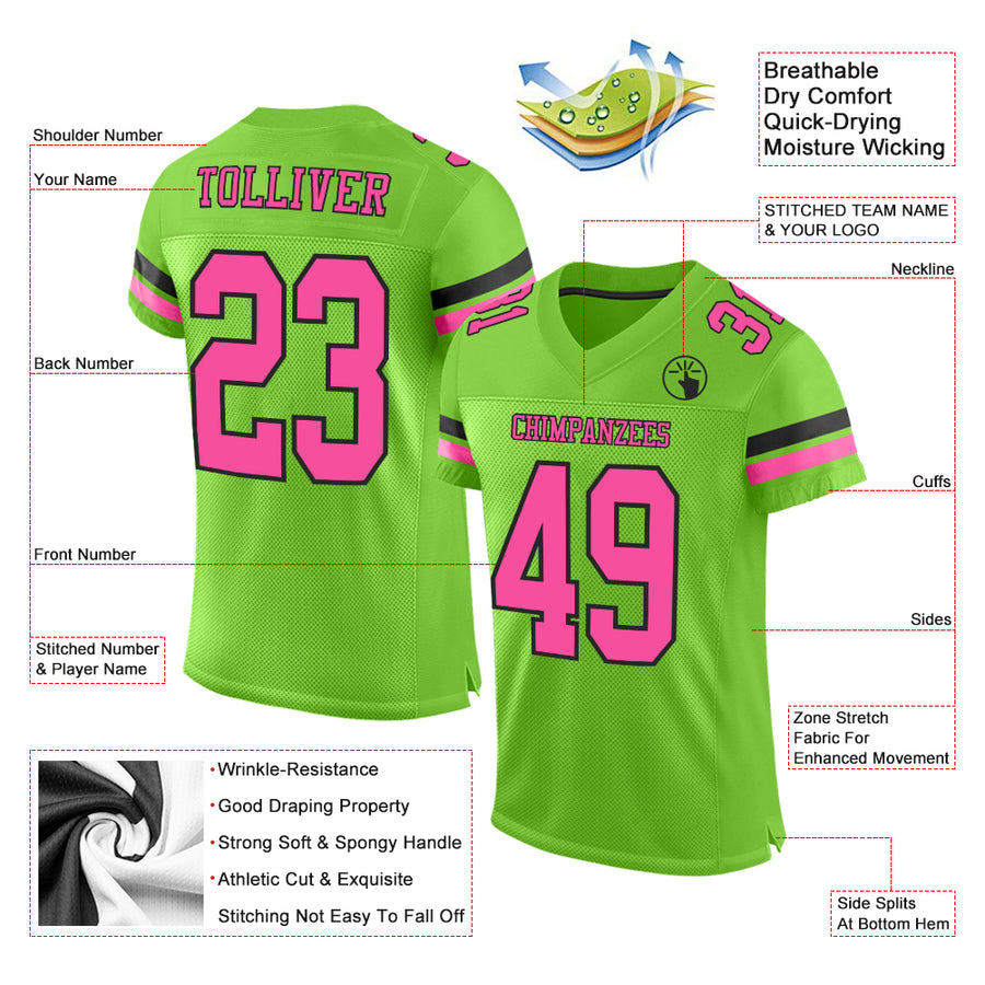 Custom Neon Green Pink-Black Mesh Authentic Football Jersey