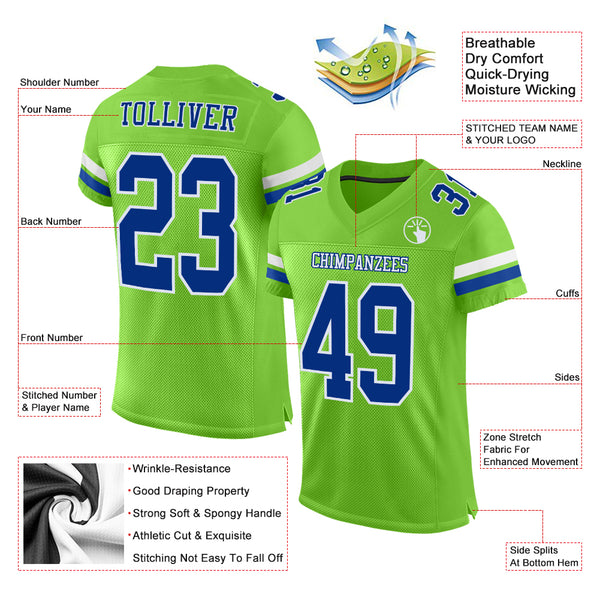 Custom Royal Neon Green-White Mesh Authentic Football Jersey Discount