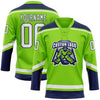 Custom Neon Green White-Navy Hockey Lace Neck Jersey