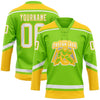 Custom Neon Green White-Yellow Hockey Lace Neck Jersey