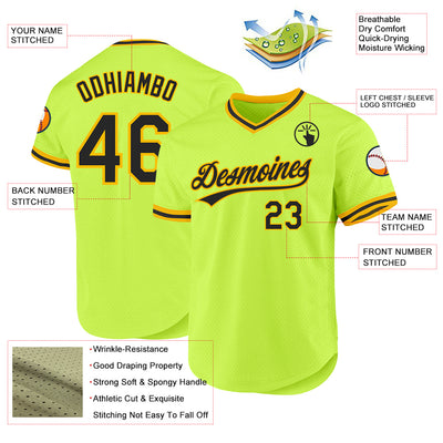 Custom Neon Green Black-Gold Authentic Throwback Baseball Jersey