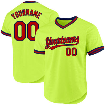 Custom Neon Green Red-Navy Authentic Throwback Baseball Jersey