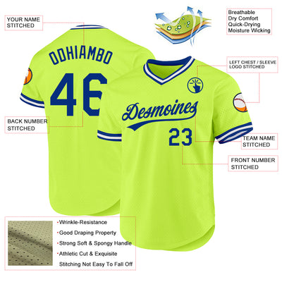 Custom Neon Green Royal-White Authentic Throwback Baseball Jersey