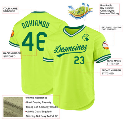 Custom Neon Green Kelly Green-White Authentic Throwback Baseball Jersey