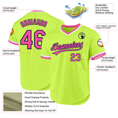 Custom Neon Green Pink-Navy Authentic Throwback Baseball Jersey