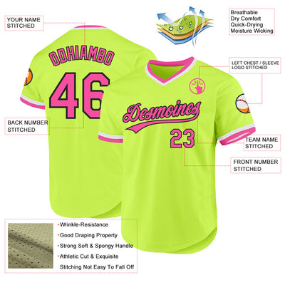 Custom Neon Green Pink-Black Authentic Throwback Baseball Jersey