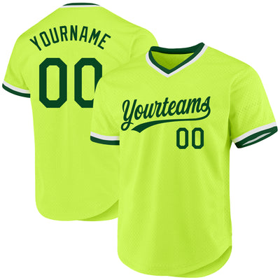 Custom Neon Green Green-White Authentic Throwback Baseball Jersey