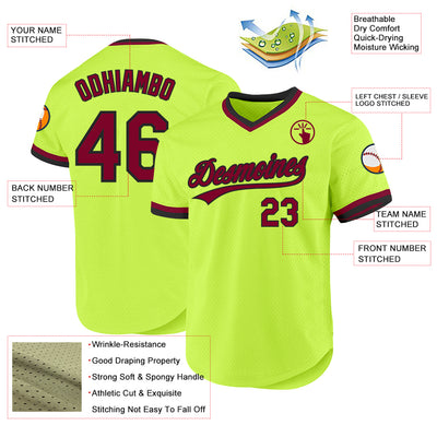 Custom Neon Green Maroon-Black Authentic Throwback Baseball Jersey