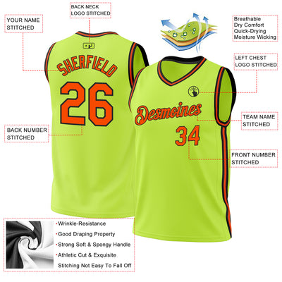 Custom Neon Green Orange-Black Authentic Throwback Basketball Jersey