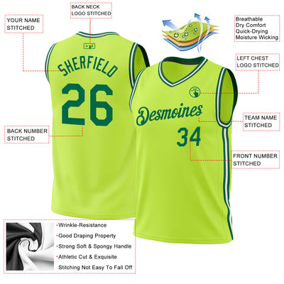 Custom Neon Green Kelly Green-White Authentic Throwback Basketball Jersey