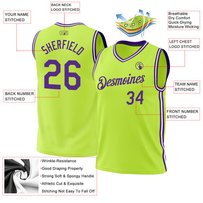 Custom Neon Green Purple-White Authentic Throwback Basketball Jersey