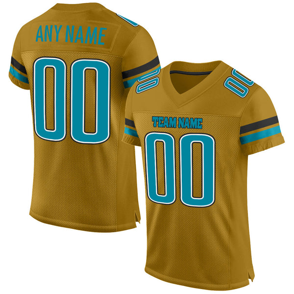 Custom Football Jersey Old Gold Teal-Black Mesh Authentic Men's Size:2XL