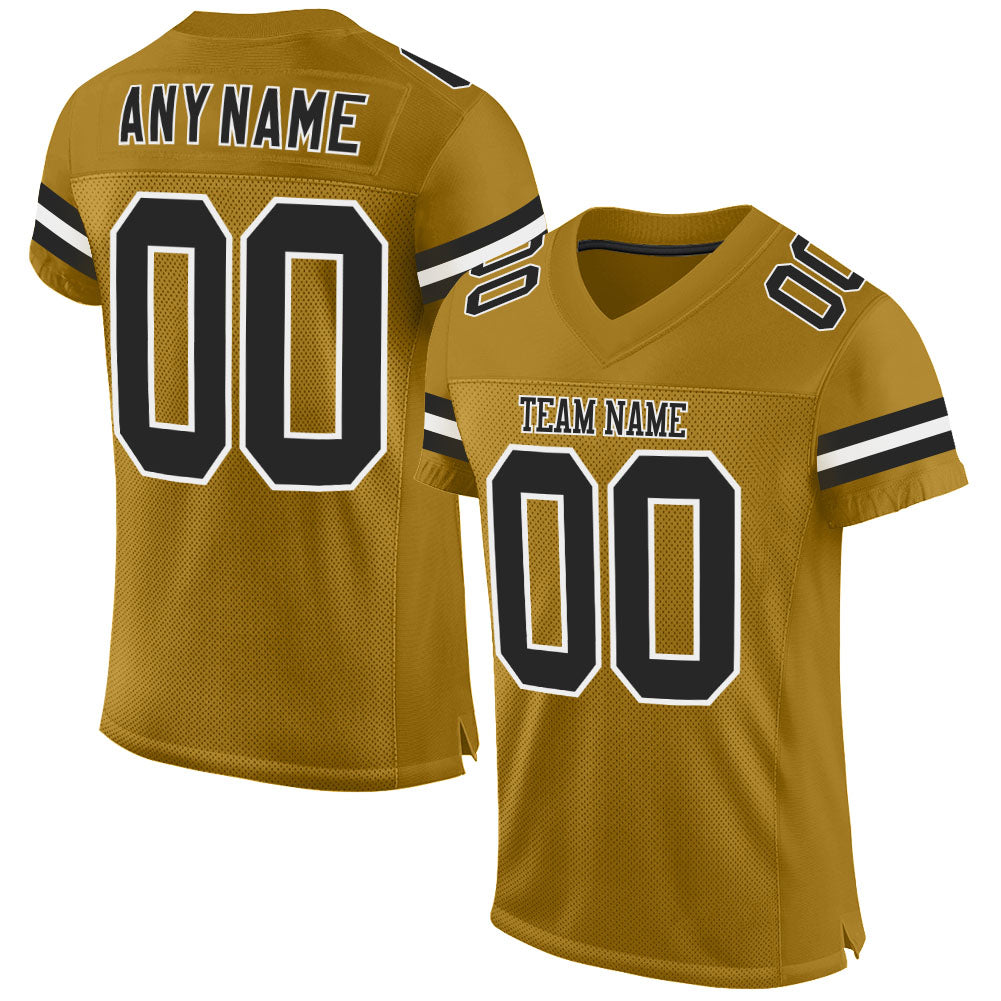 Custom Navy White-Old Gold Mesh Authentic Throwback Football Jersey