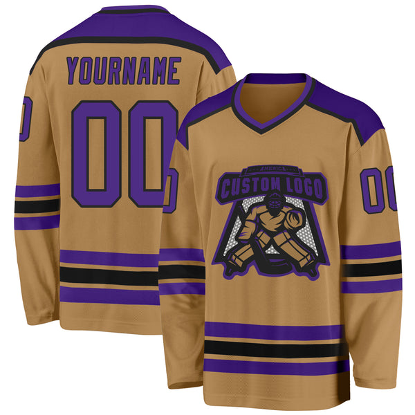 Custom Old Gold Hockey Jersey Purple Black FansIdea