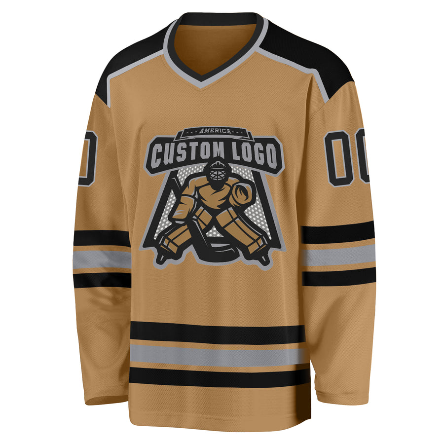 Custom Old Gold Black-Gray Hockey Jersey