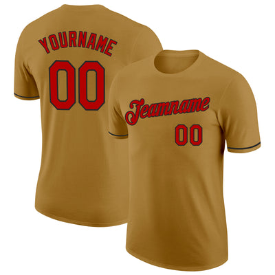 Custom Old Gold Red-Black Performance T-Shirt