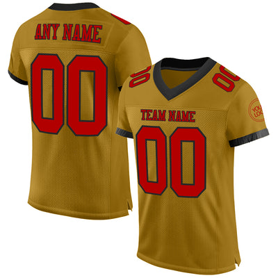 Custom Red Black-Old Gold Mesh Authentic Football Jersey