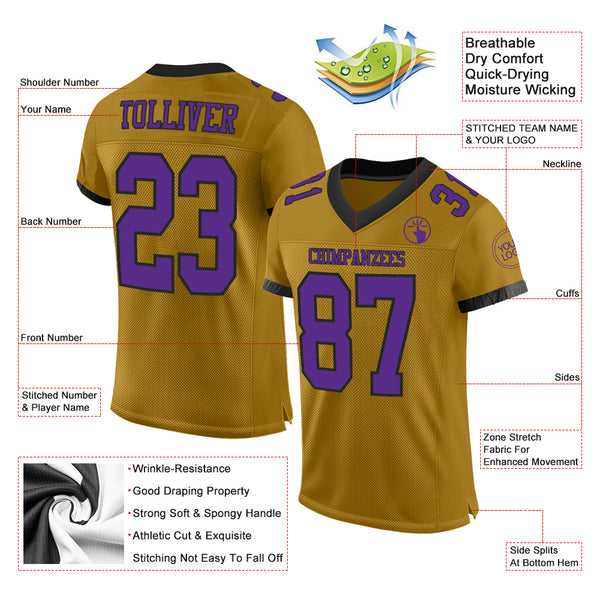 Custom Purple Old Gold-Black Mesh Authentic Football Jersey