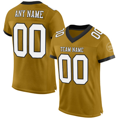 Custom Old Gold White-Black Mesh Authentic Football Jersey