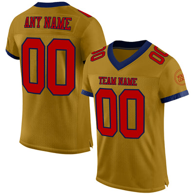 Custom Old Gold Red-Navy Mesh Authentic Football Jersey