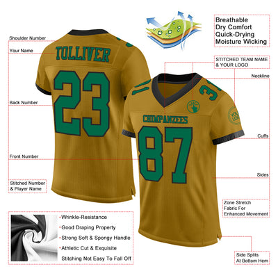 Custom Old Gold Kelly Green-Black Mesh Authentic Football Jersey