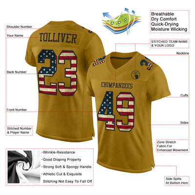 Custom Old Gold Vintage USA Flag-Black Mesh Authentic Football Jersey