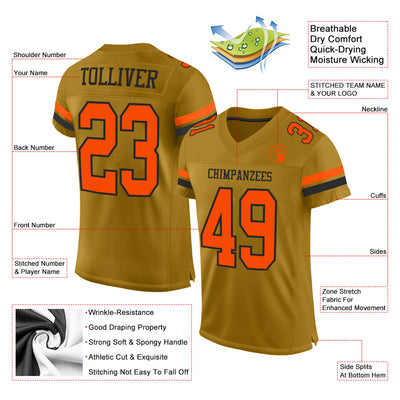 Custom Old Gold Orange-Black Mesh Authentic Football Jersey