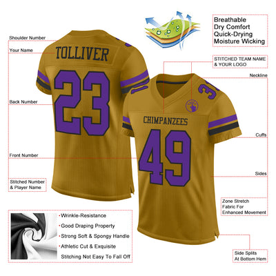 Custom Old Gold Purple-Black Mesh Authentic Football Jersey