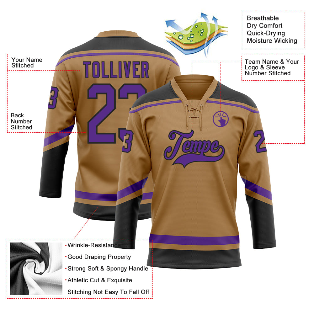 Custom Purple Black-Old Gold Hockey Jersey