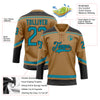 Custom Old Gold Teal-Black Hockey Lace Neck Jersey