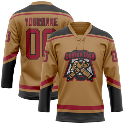 Custom Old Gold Cardinal-Black Hockey Lace Neck Jersey