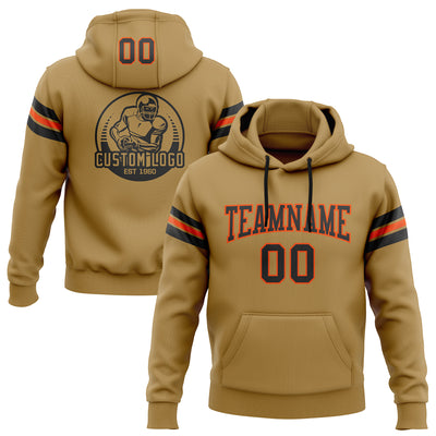 Custom Stitched Old Gold Black-Orange Football Pullover Sweatshirt Hoodie